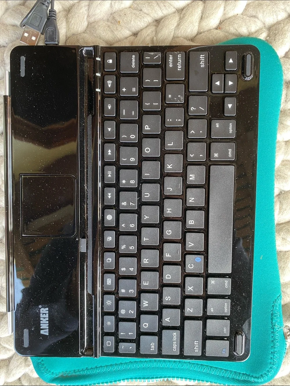 Anker Black Bluetooth Tablet Keyboard with Teal Sleeve